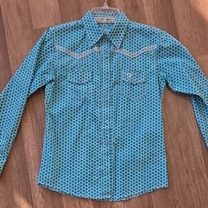 Stylish Blue Patterned Kids Long Sleeve Shirt